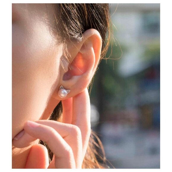 S.LEAF Sterling Silver Cat Freshwater Cultured Pearl Jewelry Set - Picture 5 of 5